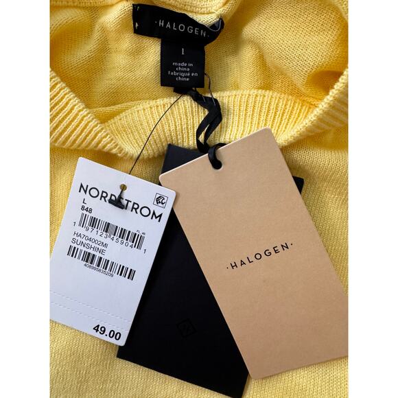 New HALOGEN Women's Yellow Button Cuff Crewneck Sweater Size L - Picture 7 of 9